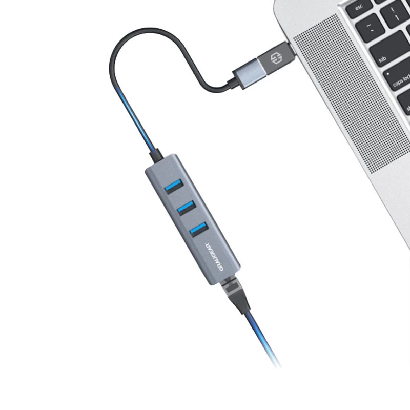GRAUGEAR USB-hub G-HUB31L-A — USB 3.2 Gen 1 Type-A-host, 3x USB 3.2 Gen 1 Type-A-poorten + RJ-45, 5000 Mbit/s