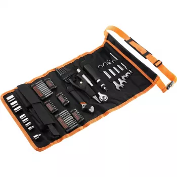Monteursset met oprolbaar etui 76-delig zwart oranje
