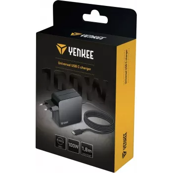 Oplader YENKEE YAU C100 100W met 1,8 m kabel – snellader voor mobiele apparaten