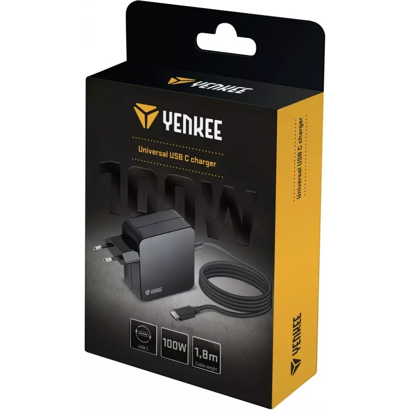 Oplader YENKEE YAU C100 100W met 1,8 m kabel – snellader voor mobiele apparaten
