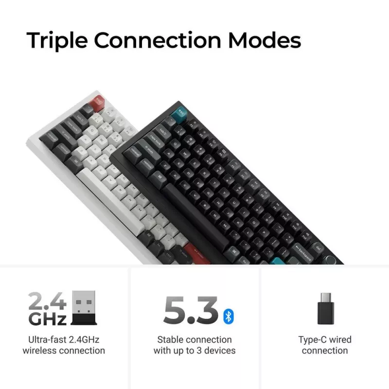 Mechanisch toetsenbord Keychron Q1 Ultra 8K — 75% layout, USB + RF draadloos + Bluetooth, RGB, zwart