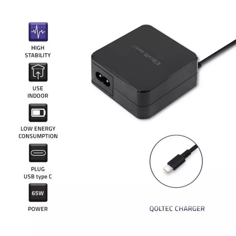 Qoltec 51027 oplader | 65W | 5-20,3V | 2-3,25A | USB Type-C | PD