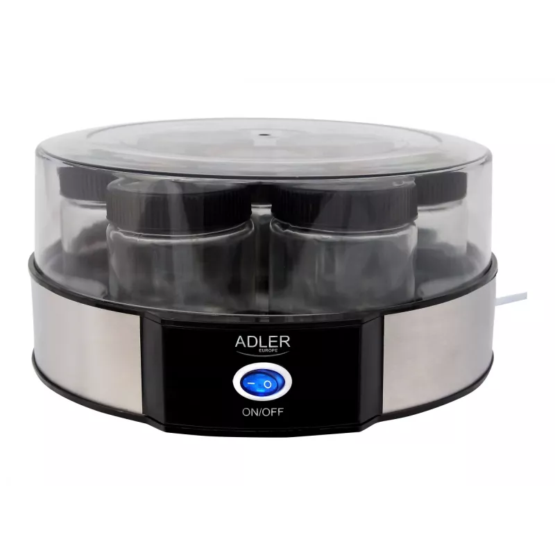 Yoghurtmaker Adler AD 4476 — 7 glazen, 42 °C, 20 W, grijs/zwart/transparant
