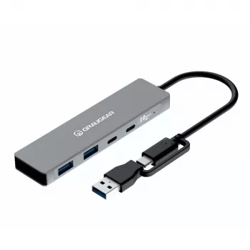 USB-hub GrauGear G-HUB2C2A-10G — 4-poorts USB 3.2 Gen 1 (2x Type-C, 2x Type-A), 10 Gbit/s, 100 W, aluminium, grijs