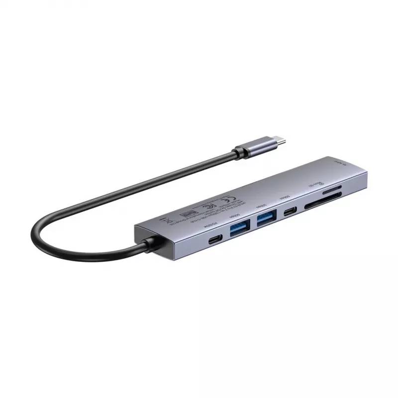 USB-C-hub Unitek H1124AGY01 met 100W PD, HDMI 2.0, 2x USB‑A, 2x USB‑C, SD/microSD-kaartlezer — aluminium