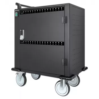 Manhattan iPad tot 13 inch, MacBook Air tot 13 inch & Chromebook tot 14 inch 32-voudige laadwagen/trolley via USB-C, ook andere tablets/smartphones (met apparaat-naar-USB-C-kabel), vakken 330x22x235 mm, apparaatlaadkabel niet inbegrepen (aanbevolen USB-C-kabel 35