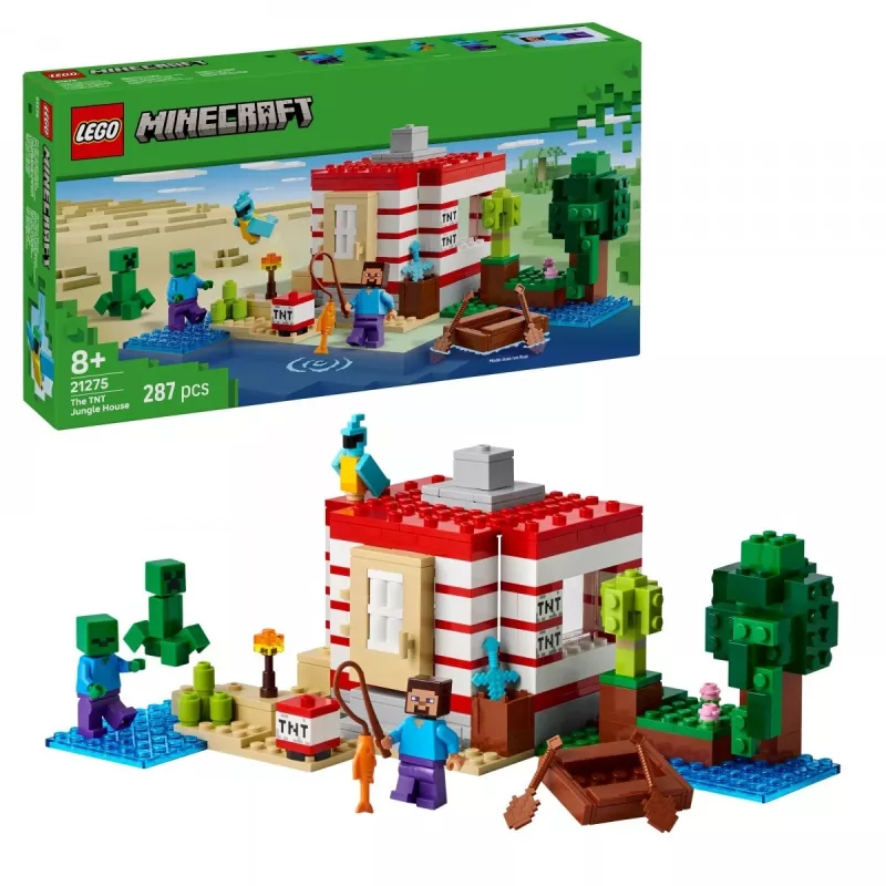 LEGO Minecraft set 21275 TNT junglehuis bouwspeelgoed, 287 onderdelen, 2 minifiguren, vanaf 8 jaar