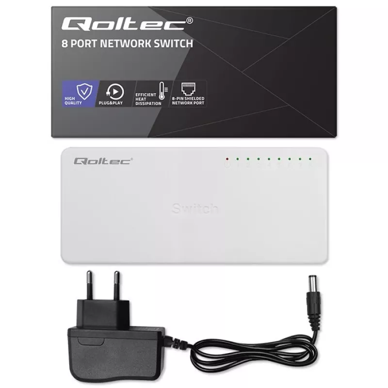 Netwerkswitch QOLTEC 52246 — 8 x RJ45-poorten, 100 Mbps