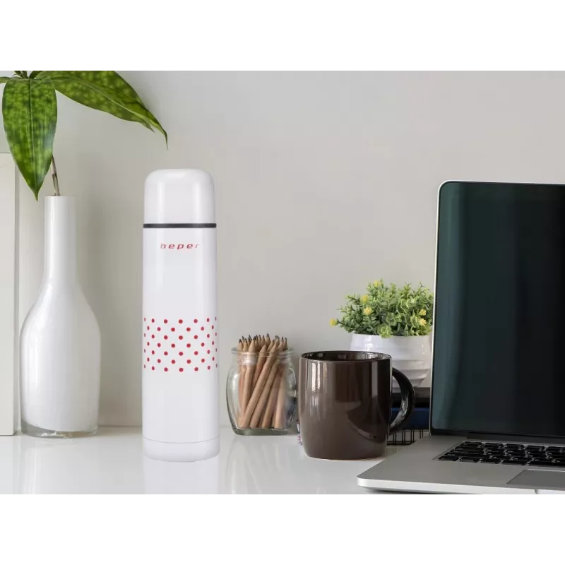 Beper BI.504 vacuümfles 500 ml, roestvrij staal, met beker, rood met stippen