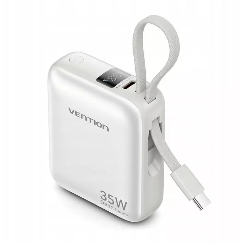 Vention FHEN0 powerbank, 10000 mAh, 35 W, ingebouwde USB-C-kabel, beige