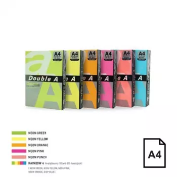 Kleur neonpapier Double A, 75 g, A4, 500 vel, regenboog 4, 5 neonkleuren