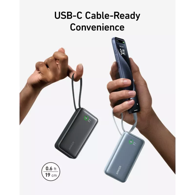Powerbank 545 NANO 30W 10000mAh met geïntegreerde USB-C-kabel, zwart