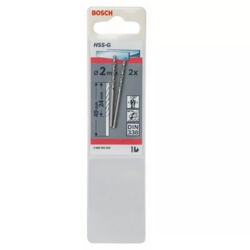Bosch 2 608 585 908 HSS-G spiraalboren voor metaal, 2,0x24x49 mm, 2 st.