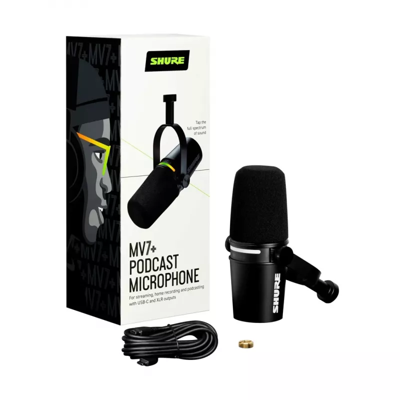 Shure MV7+-K - spraak- en zangmicrofoon met XLR/USB-C-aansluiting, zwart