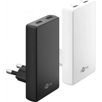 Goobay USB-C PD GaN dual-fast charger 90° plat 65 W zwart - 2x -aansluitingen (75725)