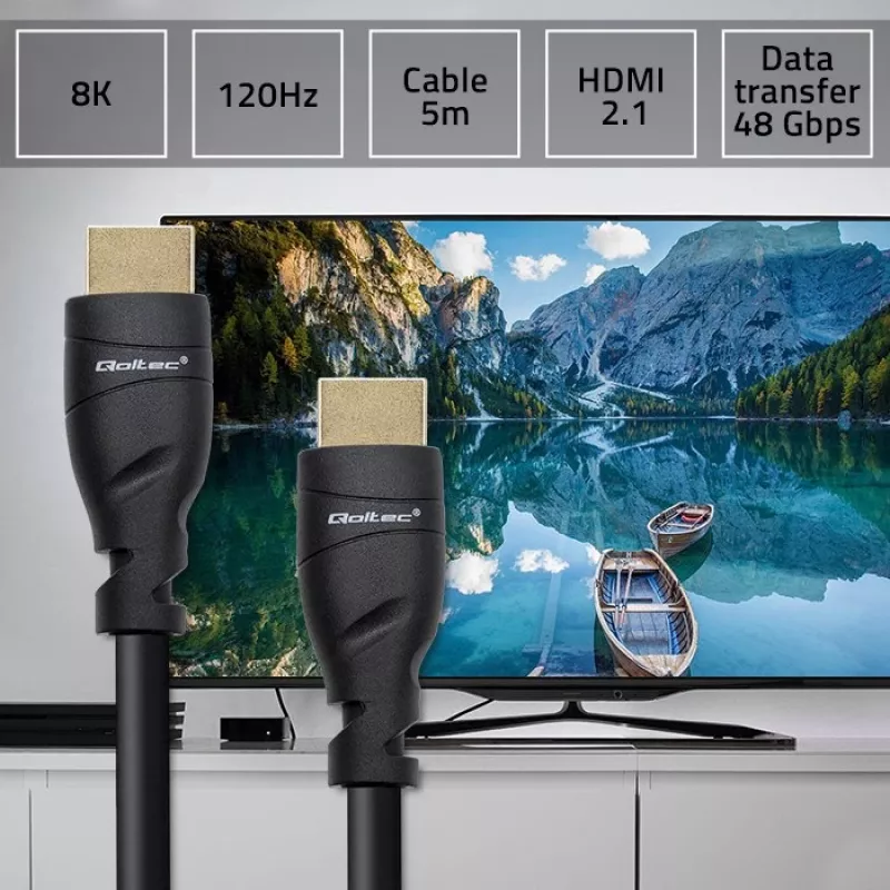 HDMI 2.1 kabel QOLTEC 5 m — 48 Gbit/s, 8K@60Hz, 26AWG, vergulde stekkers
