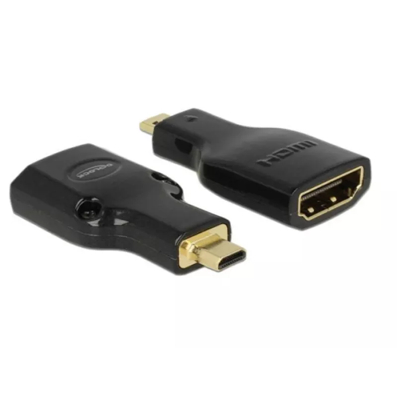 DeLOCK 65664 High Speed HDMI-adapter met Ethernet, HDMI Micro-D male naar HDMI-A female, 4K, zwart