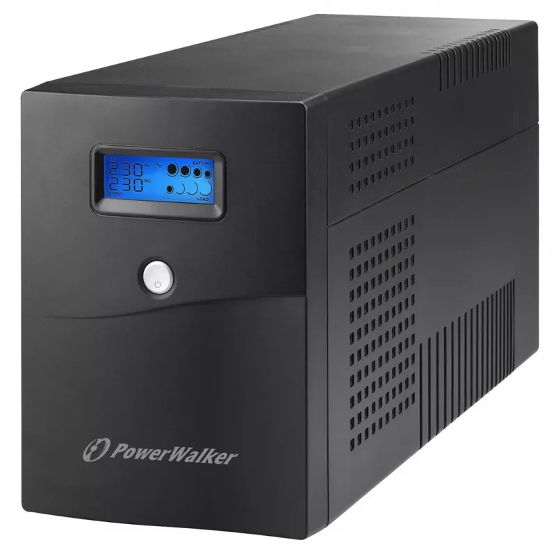 Uninterruptible Power Supply PowerWalker VI 3000 SCL — line-interactive UPS 3 kVA / 1800 W, 230 V, 9 Ah accu, LCD, tower, zwart