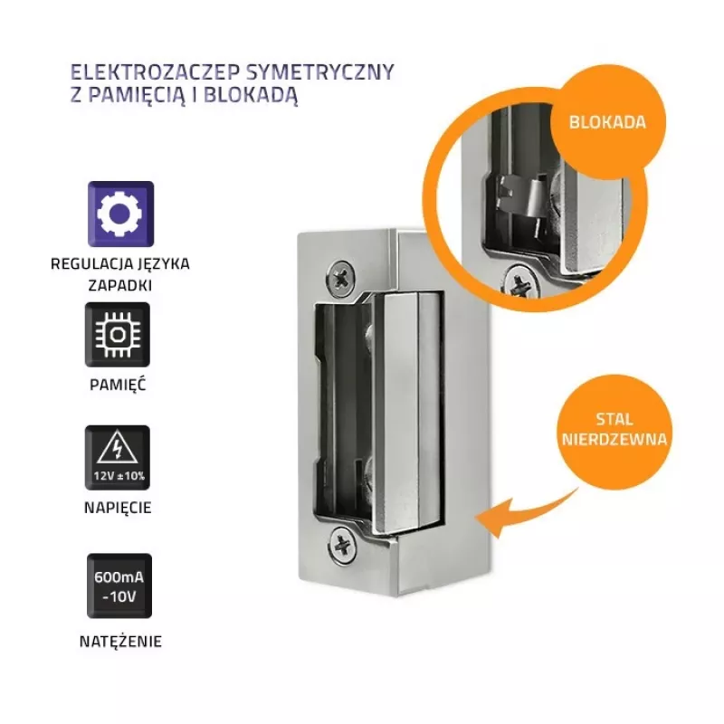Elektromagnetisch slot QOLTEC 52459 12V symmetrisch met geheugen en vergrendeling