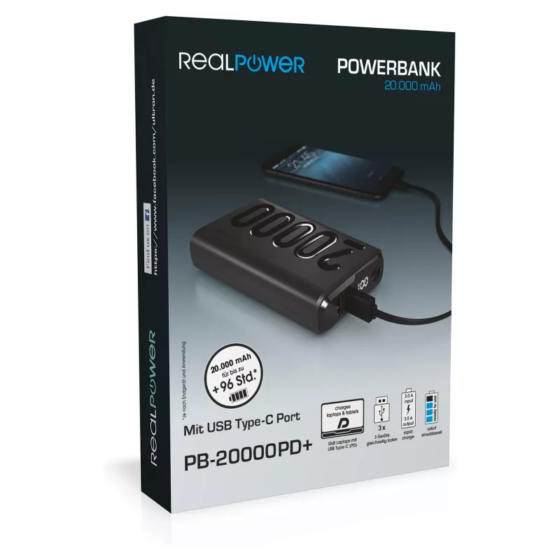 Powerbank RealPower PB-20000 PD zwart (323369)