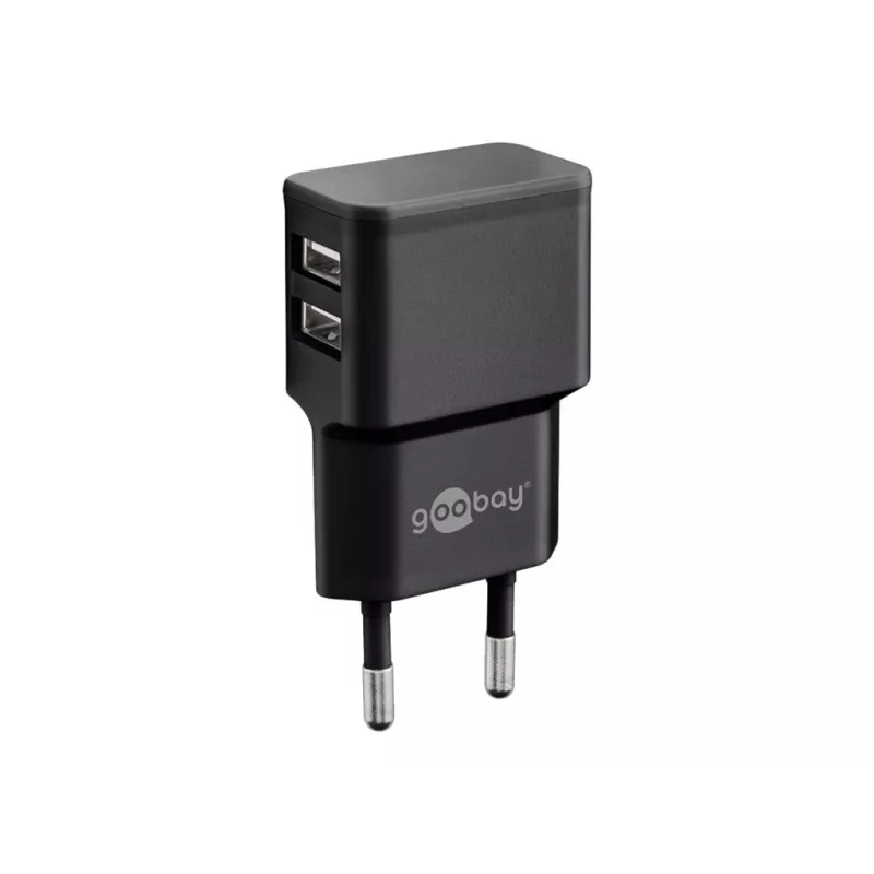 Wentronic goobay dual-USB-oplader - voeding - 12 watt - 2,4 A - 2 uitgangen (USB) - zwart (44951)