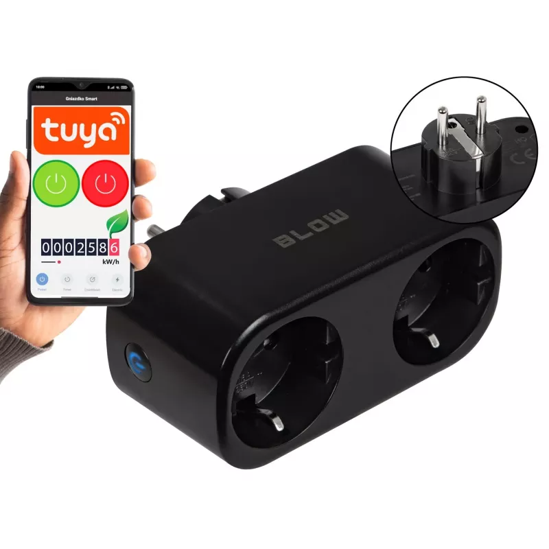 TUYA WLAN-gestuurde dubbele slimme stopcontact, zwart
