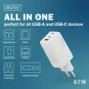 Wandoplader DIGITUS DA-10303 67W GaN, 2× USB-C + 1× USB-A, 100–240V, wit