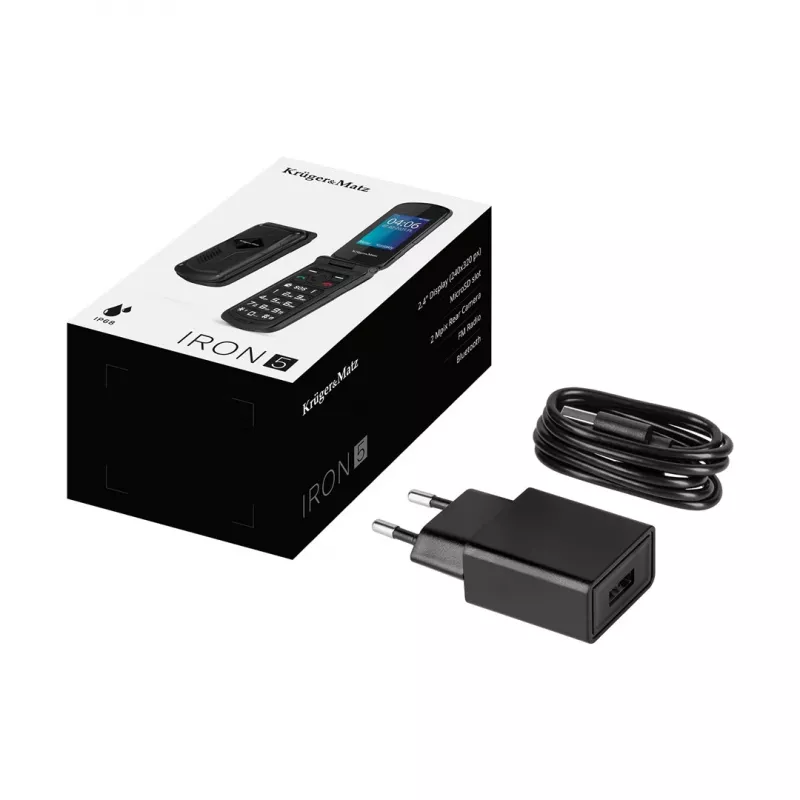 Flip-telefoon Kruger & Matz Iron 5 Flip KM0466 — dual-SIM, 2,4-inch display, IP68/IP69K, 1200 mAh