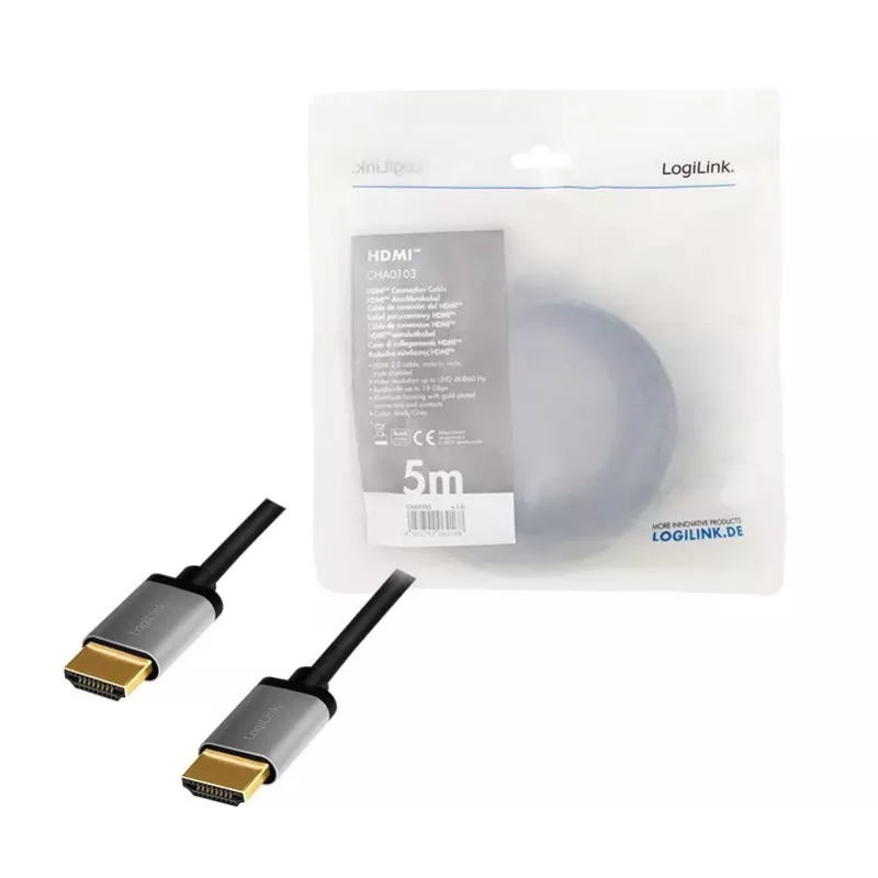 HDMI-kabel 4K/60Hz, ALU, zwart, 5m