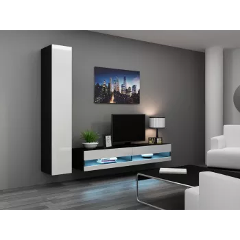 TV-standaard cama meble VIGO NEW 30/180/40, 1800×400×300 mm, zwart bovenblad, spaanplaatframe