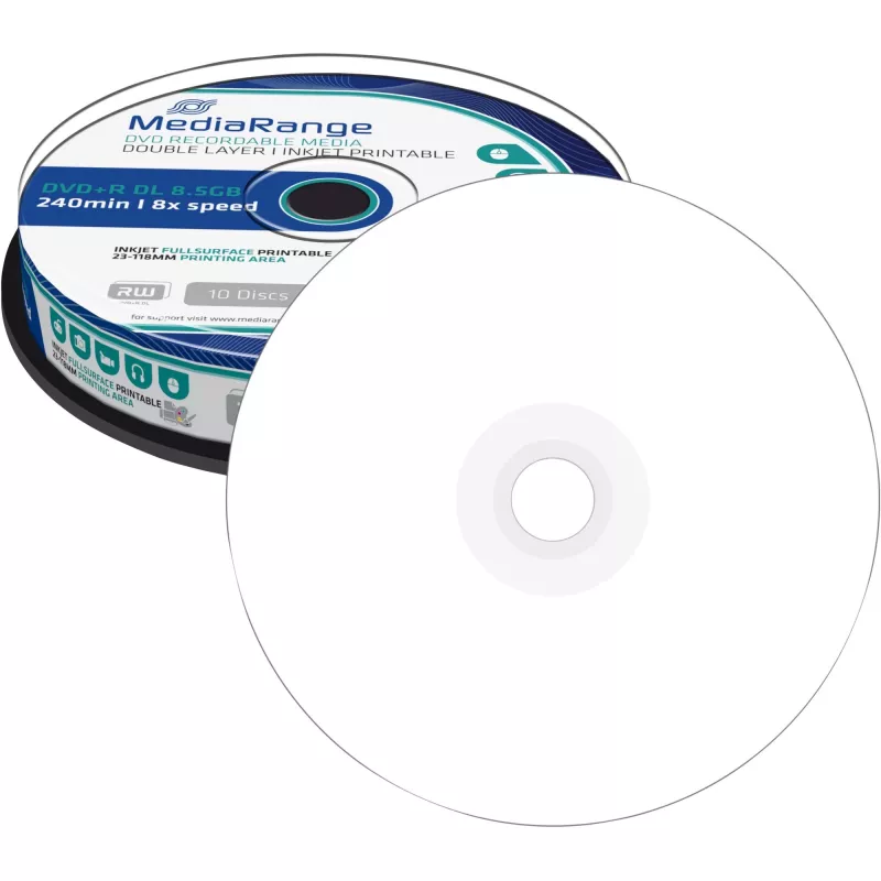 DVD+R DL MediaRange MR468 8,5 GB 8x wit inkjet bedrukbaar 10 stuks spindel