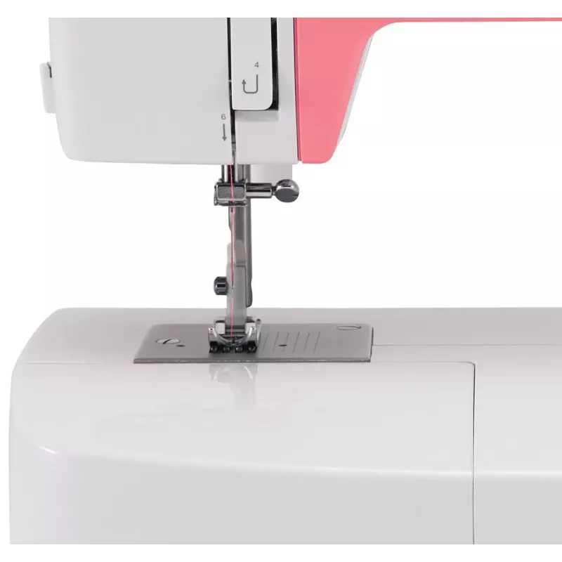 Singer Simple 3210 automatische naaimachine, elektromechanisch, 10 steken, 4-staps knoopsgat, vrije arm, 85 W, wit/roze
