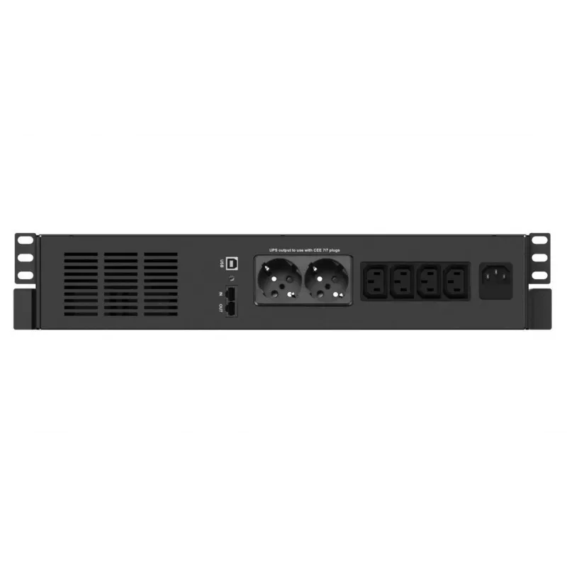 Uninterruptible power supply Infosec X4 600 RM Plus — 0,6 kVA (360 W), 6x Type-F-stopcontacten, LCD, rackmount