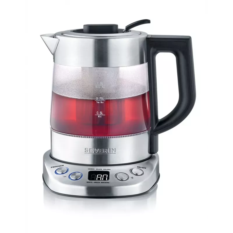 Elektrische waterkoker SEVERIN 1 L 2200 W glas en roestvrij staal, 5 temperatuurinstellingen, LED-display