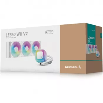 All-in-one-vloeistofkoeler DeepCool LE360 WH V2 12 cm wit — 360 mm radiator, 3x 120 mm ventilatoren, LGA 1851-ondersteuning