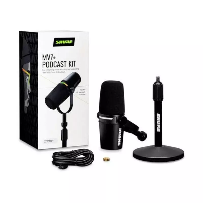 Shure MV7+-K-BNDL - spraak-/zangmicrofoon met XLR/USB-C-aansluiting, zwart + tafelstatief GATOR