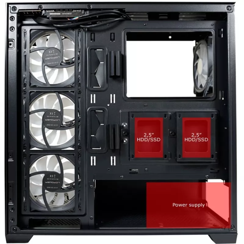LC-Power behuizing MidiTower 715B zwart USB3.2/audio zonder voeding SEAMLESS_X (LC-715B-ON)