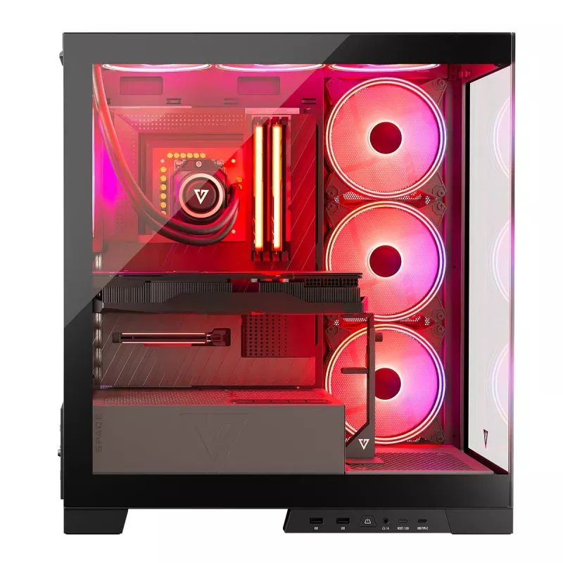 Pc-behuizing MODECOM Volcano SPACE APEX ARGB midi tower, gehard glas, USB-C, ondersteunt ATX/microATX/Mini-ITX, GPU tot 430 mm, CPU-koeler tot 180 mm