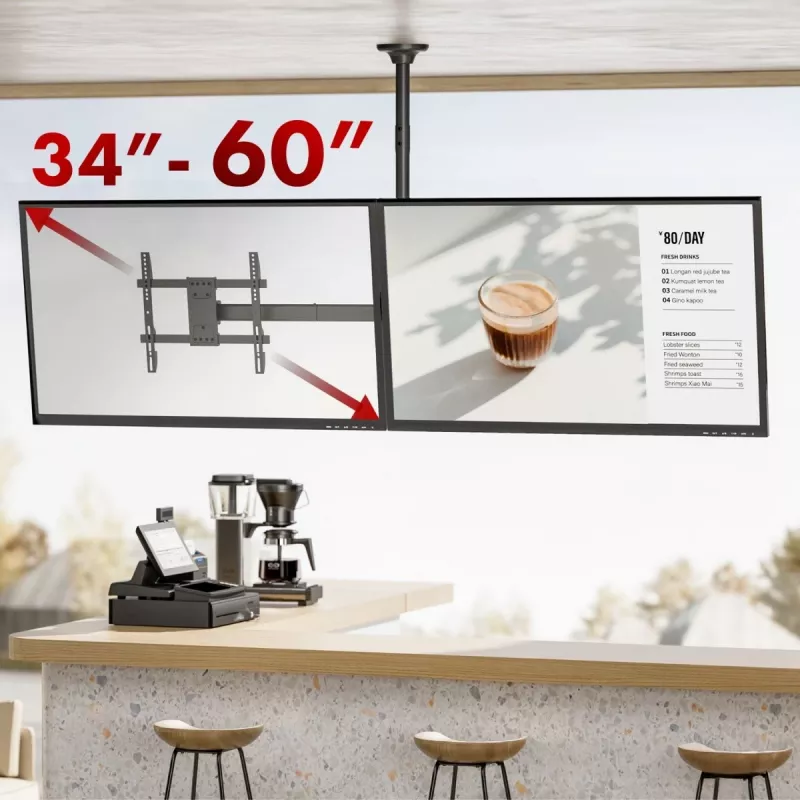 Plafondbeugel MACLEAN MC-111 B voor twee televisies, max. belasting 2×40 kg, max. VESA 600×400