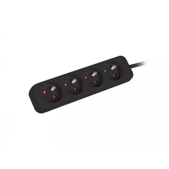 Verlengsnoer Lanberg PS0-04E-0100-IEC-BK 1 m 4 stopcontacten binnen zwart