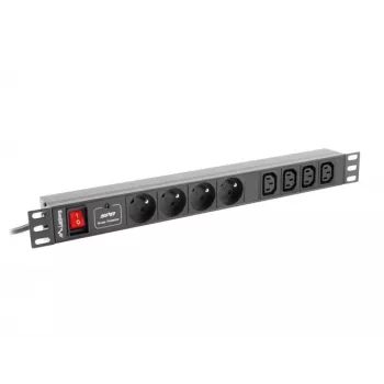 Power distribution unit LANBERG PDU-04E04I-0200-BK — 4× C13-uitgangen, 16 A, 220–250 V, 2 m kabel, 1U horizontaal, zwart