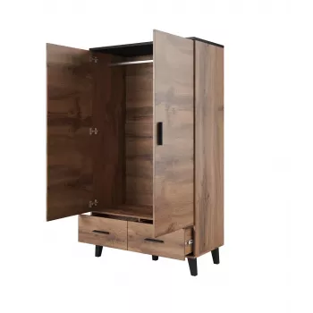 Kledingkast cama meble LOTTA 2D2D, 2-deurs, Wotan-eiken frame, matzwarte fronten, 1100×550×1900 mm