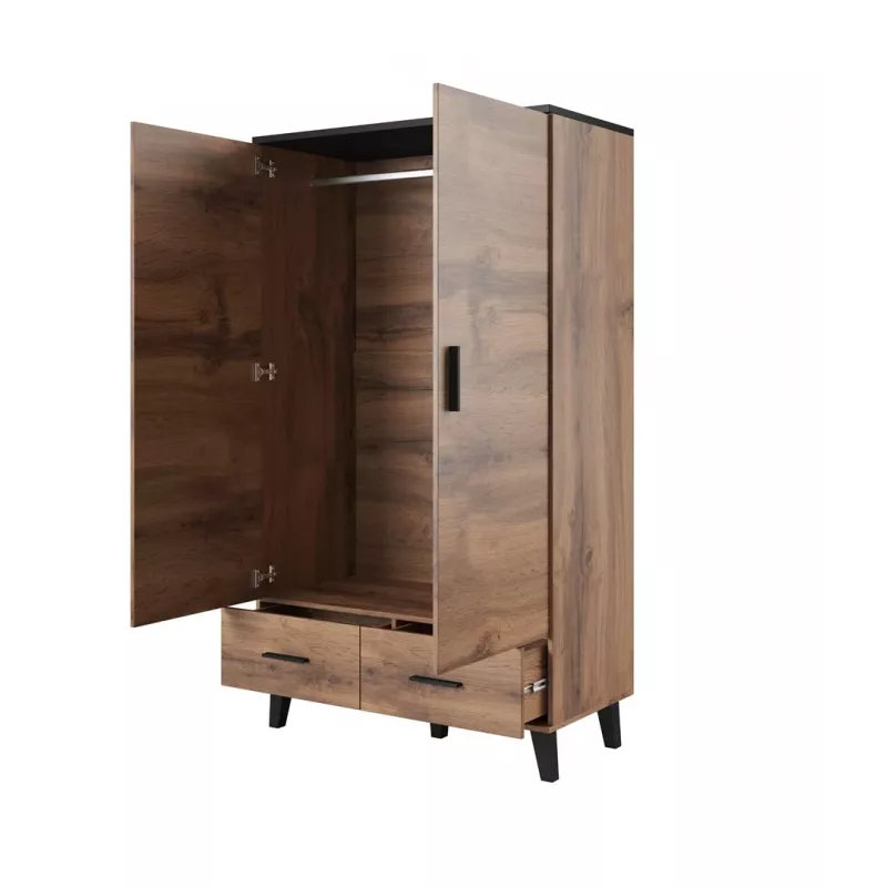 Cama Meble LOTTA 2D2D kledingkast, Wotan-eiken + mat zwart