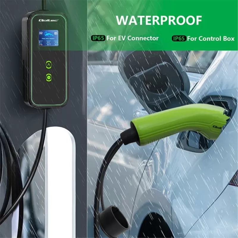 Qoltec Mobiele EV-autolader Verstelbaar 2in1 Type2 | 7kW | 230V | CEE 3 PIN | Wi-Fi | LCD | Draagbaar | Wallbox | 5m