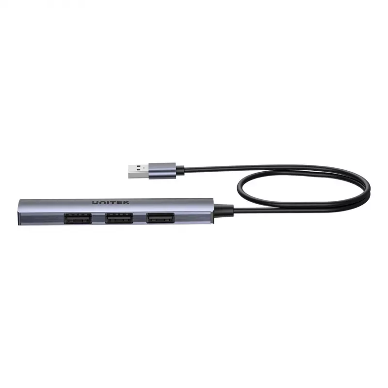 USB-hub Unitek H1208CGY01 — 4-poorts USB 3.0 (5 Gbit/s), achterwaarts compatibel met USB 2.0, aluminium