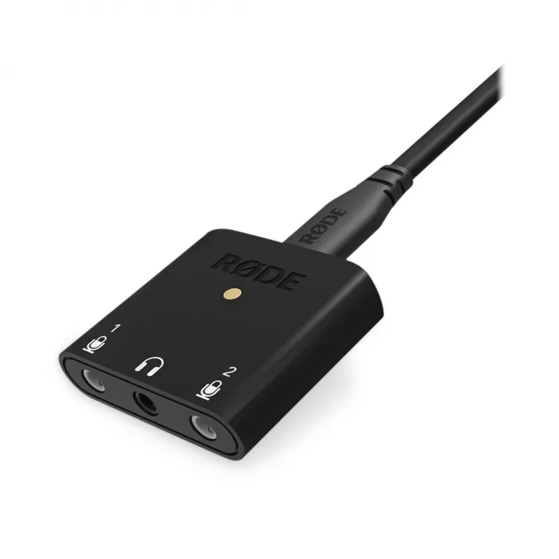RØDE AI-Micro mobiele audio-interface, 2x 3,5 mm TRS/TRRS-ingangen, 3,5 mm hoofdtelefoonuitgang, USB-C, zwart