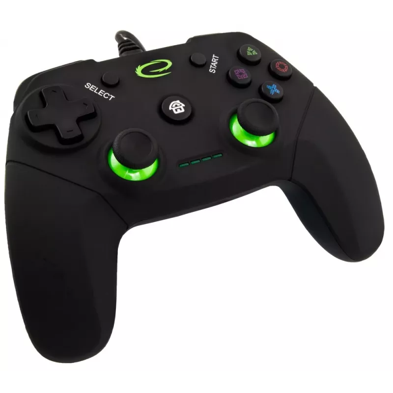 Esperanza EGG110K Vanquisher bedrade USB-gamepad voor pc/PS3, met trillingen, 12 knoppen, 2 analoge sticks, zwart/groen