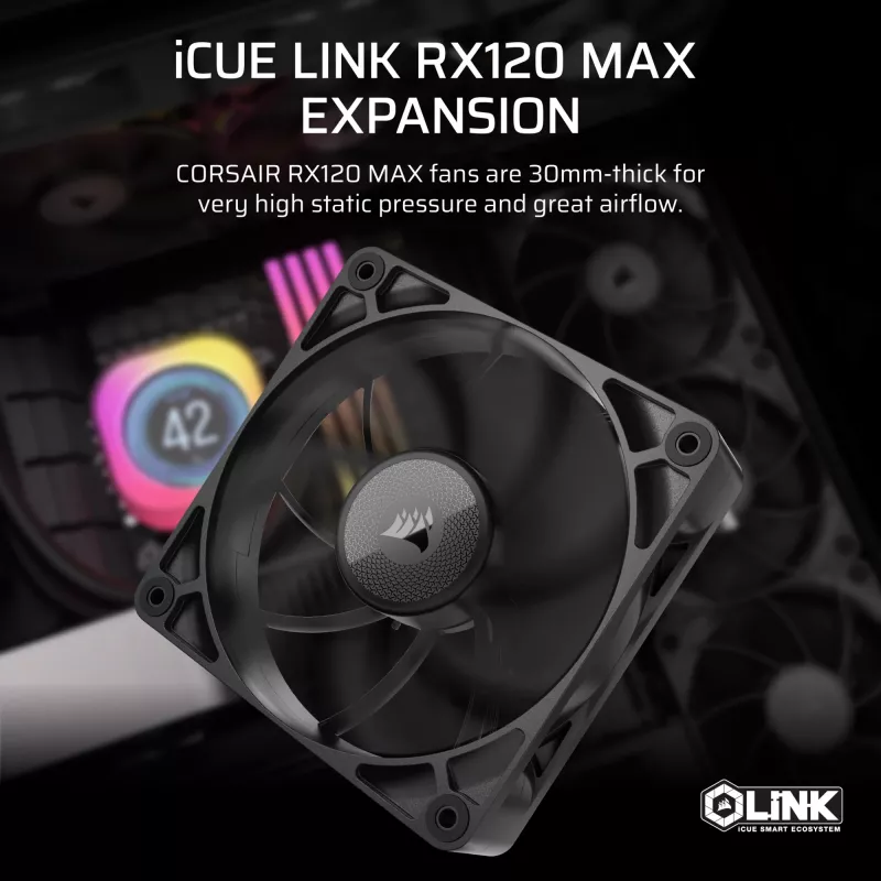 Corsair iCUE LINK RX120 MAX 120mm behuizingsventilator - zwart