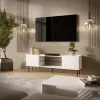 TV-kast cama meble LUCCA 180x40x59 cm — wit spaanplaat blad, witte behuizing