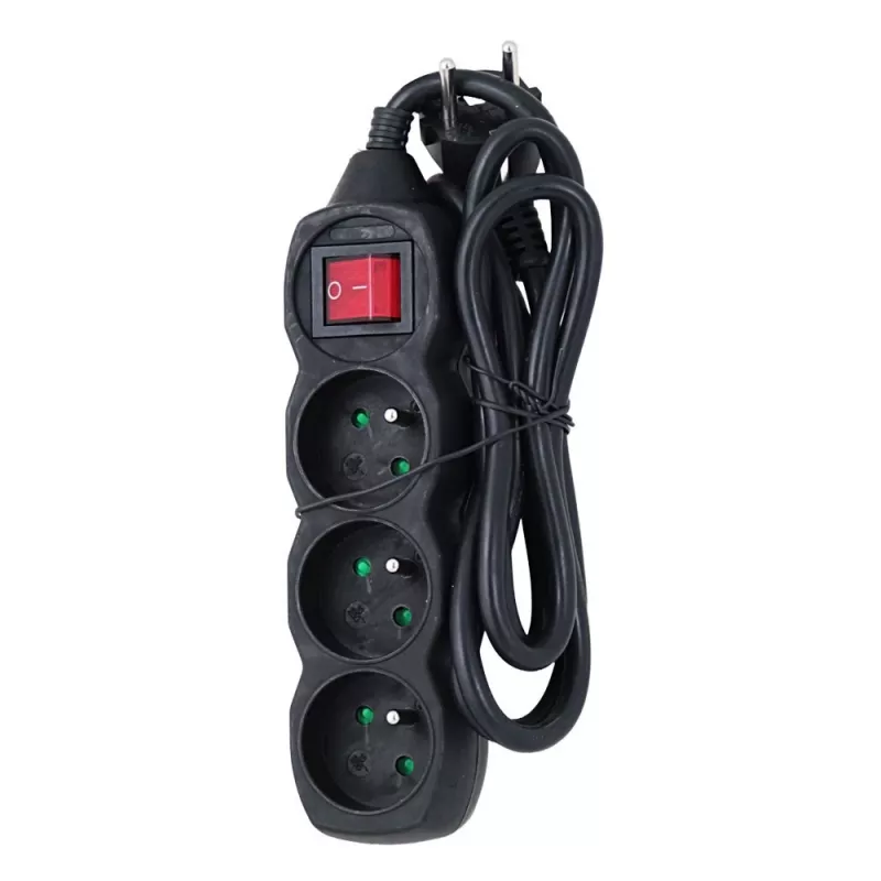 Verlengsnoer ESPERANZA ELK210K — 1,5 m kabel, 3 AC-stopcontacten type E, haakse stekker, binnen, zwart